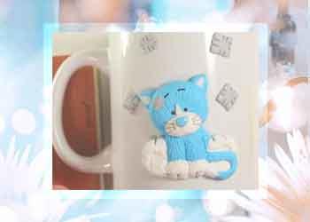 آموزش تزئین روی لیوان (ماگ) طرح گربه آبی 