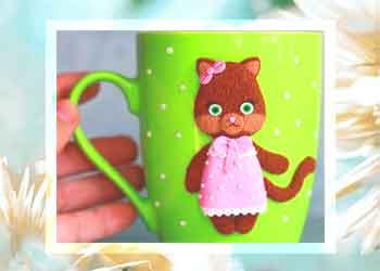 آموزش تزئین روی لیوان (ماگ) طرح گربه قهوه ای